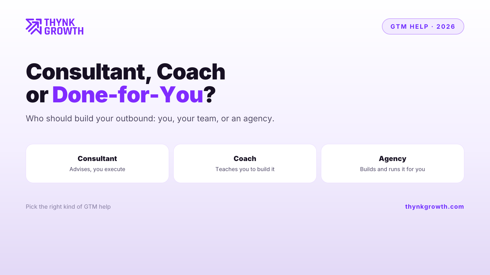 GTM Consultant vs GTM Coach vs Done-for-You Agency: Which Do You Need?